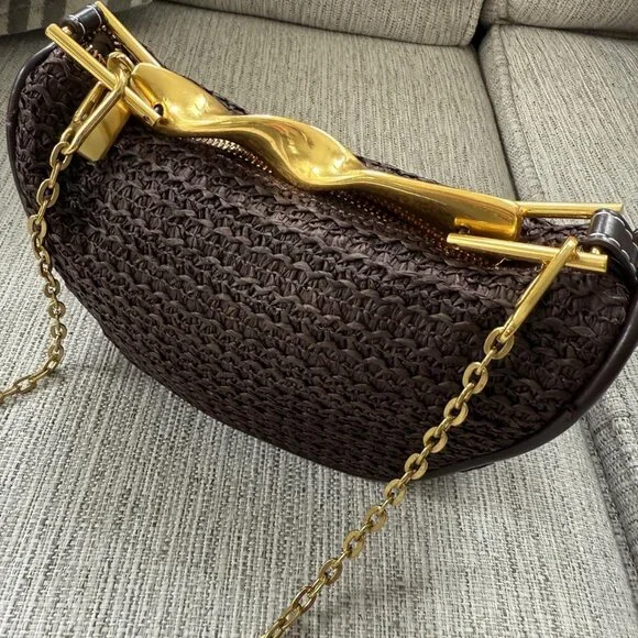 Neiman Marcus Coffee Handmade Straw Crossbody Bag - Picture 8 of 9